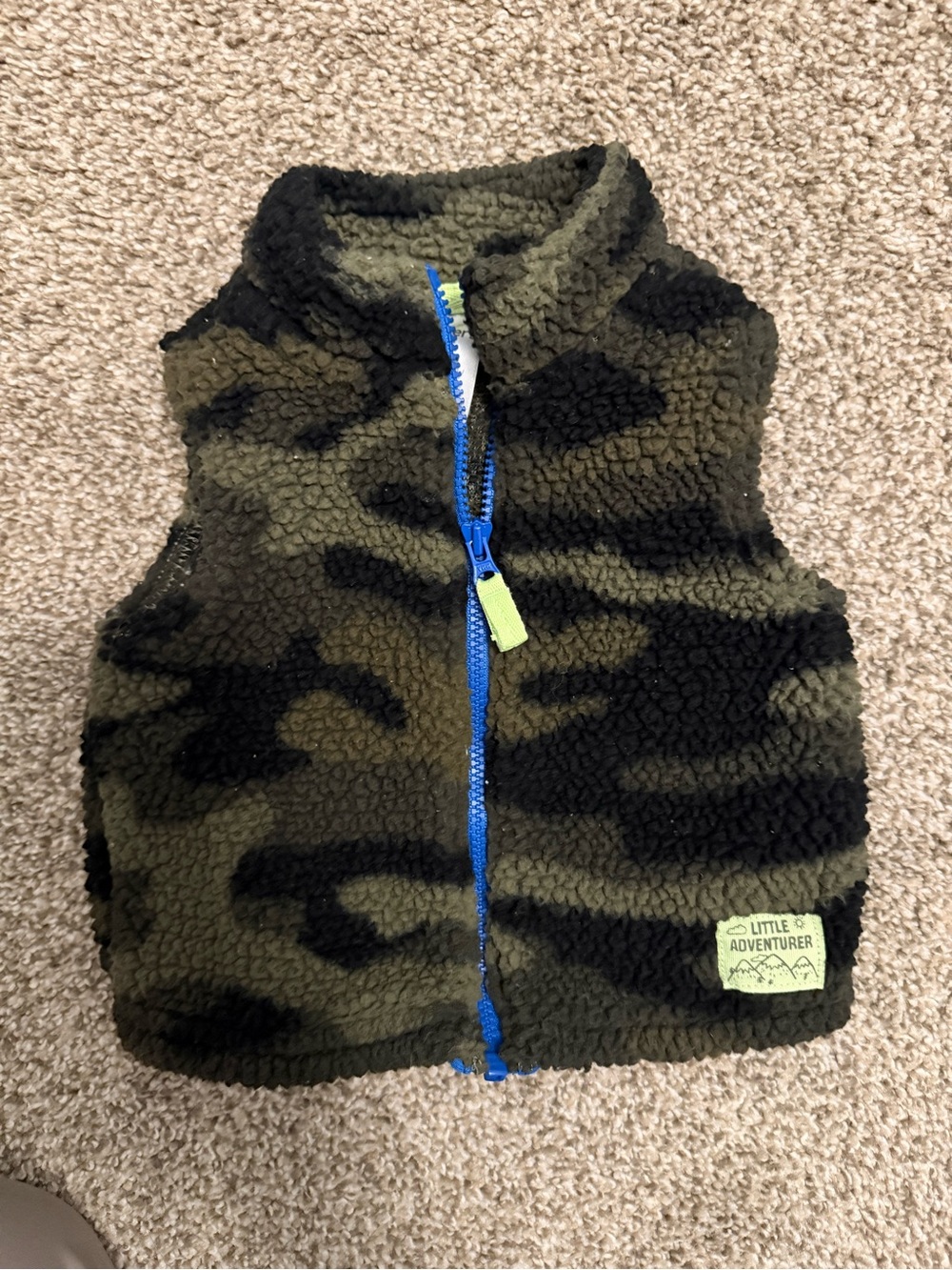Carter's Olive Green & Black Camo Sherpa Vest with Blue Zip